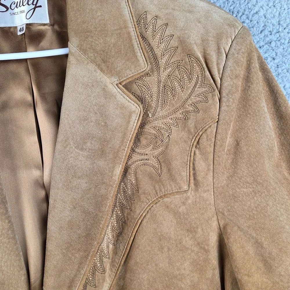Scully‎ Western Two Button Jacket Leatherwork Brown Suede Blazer Size 46